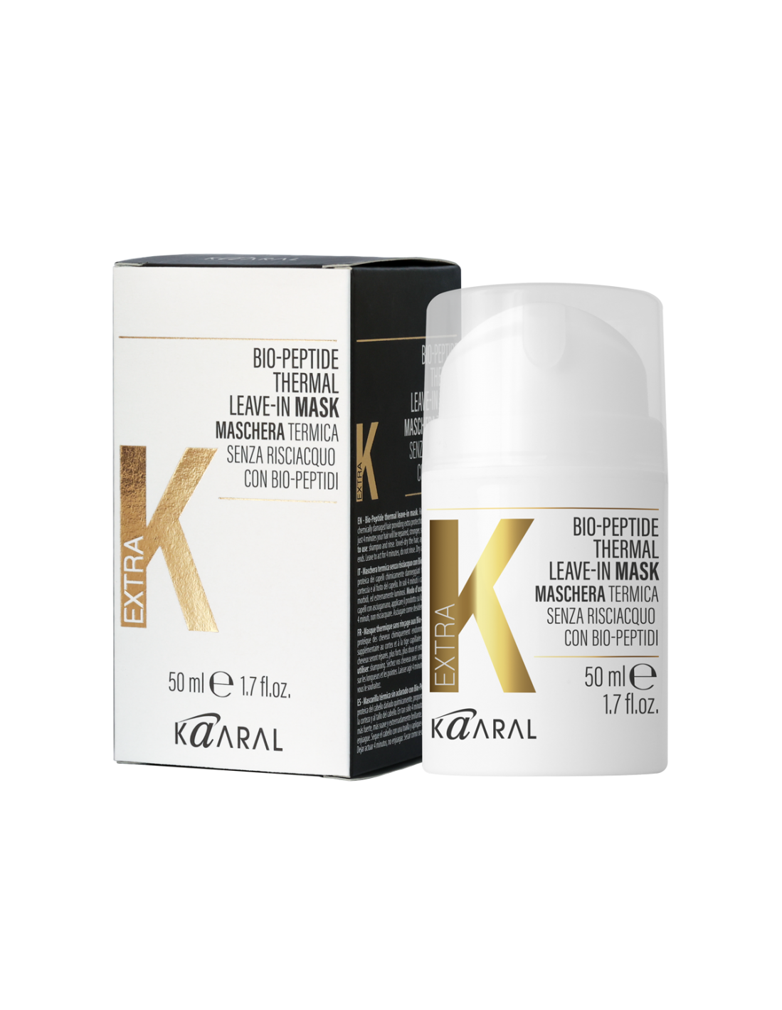 EXTRA K (50 ml) biopeptidų technologijos nenuplaunama kaukė, radikaliai atstatanti giliai pažeistus plaukus vos per 4 min.