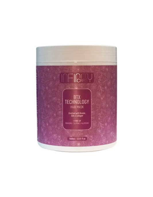 QURE Infinity Care BTX TECHNOLOGY kaukė plaukams su botokso efektu, drėkinimui, rekonstrukcijai, elastingumui, 1000 ml.